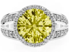 Fancy Yellow Round Cut Diamond Halo Ring Set in Silver with Double Pavé Split Shank
