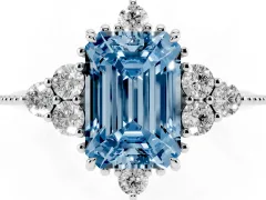 Fancy Blue Emerald Cut Diamond Cluster Ring Set in Platinum with Beaded Band