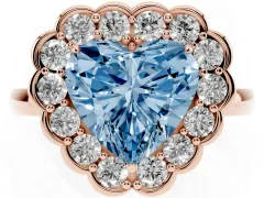 Fancy Blue Heart Cut Diamond Halo Cluster Engagement Ring Set in Rose gold with Solitaire Band and Prong Setting