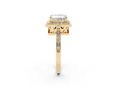Princess Cut Diamond Halo Ring Set in Yellow gold with Accent-Lined Split Shank and Prong Setting