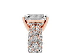 Emerald Cut Diamond Pavé Band Solitaire Ring Set in Rose gold with Close-Set Accent Stones and Prong Setting