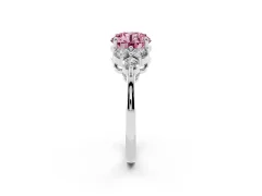 Fancy Pink Round Cut Diamond Solitaire Ring Set in Silver with Cluster Accents on Each Side