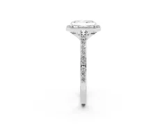 Radiant Cut Diamond Halo Engagement Ring Set in Silver with Round Pavé Shoulders and Heart Gallery