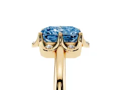 Fancy Blue Radiant Cut Diamond Round Cluster Halo Ring Set in Yellow gold with Solitaire Band and Prong Setting