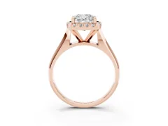 Cushion Cut Diamond Halo Solitaire Engagement Ring Set in Rose gold with Square Band and Prong Setting