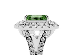 Fancy Green Emerald Cut Diamond Double Halo Ring Set in Silver with Pavé Split Shank and Prong Setting