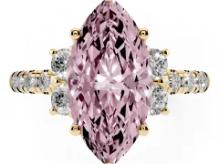Fancy Pink Marquise Cut Diamond Three-Stone Pavé Ring Set in Yellow gold with Prong Setting