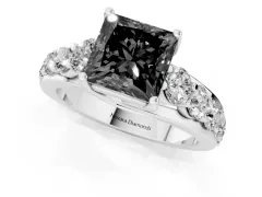 Fancy Black Princess Cut Diamond Pavé Engagement Ring Set in Platinum with Prong Setting