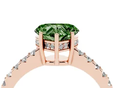 Fancy Green Heart Cut Diamond Solitaire Engagement Ring Set in Rose gold with Pavé Band and Prong Setting