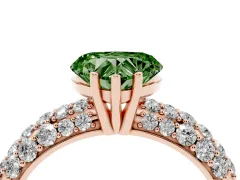 Fancy Green Heart Cut Diamond Pavé Band Solitaire Ring Set in Rose gold with Close-Set Accent Stones and Prong Setting