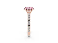 Fancy Pink Oval Cut Diamond Pavé Solitaire Engagement Ring Set in Rose gold with Prong Setting