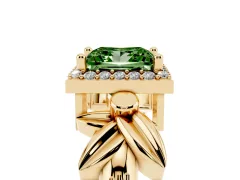 Fancy Green Princess Cut Diamond Halo Floral Band Ring Set in Yellow gold with Prong Setting