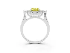Fancy Yellow Round Cut Diamond Cluster Halo Ring Set in White gold with Marquise and Round Accents