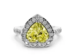 Fancy Yellow Heart Cut Diamond Halo Ring Set in Silver with Pavé Shank and Prong Setting