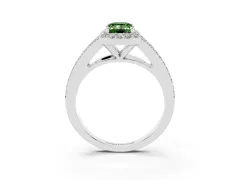 Fancy Green Emerald Cut Diamond Halo Split Shank Pavé Ring Set in Platinum with Prong Setting