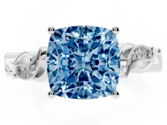 Fancy Blue Cushion Cut Diamond Vine Band Solitaire Ring Set in Silver with Milgrain Prong Setting