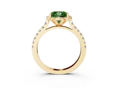 Fancy Green Princess Cut Diamond Solitaire Ring Set in Yellow gold with Pavé Band and Floral Prong Setting