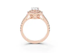Pear Cut Diamond Double Halo Ring Set in Rose gold with Pavé Band