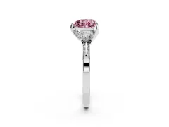 Fancy Pink Heart Cut Diamond Three-Stone Ring Set in Silver with Pavé Band and Smaller Side Stones
