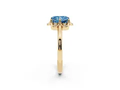 Fancy Blue Radiant Cut Diamond Round Cluster Halo Ring Set in Yellow gold with Solitaire Band and Prong Setting