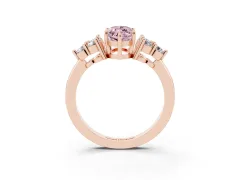 Fancy Pink Marquise Cut Diamond Solitaire Ring Set in Rose gold with Cluster Accents on Each Side