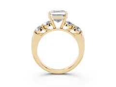 Asscher Cut Diamond Five-Stone Prong Set Ring Set in Yellow gold with Classic Band