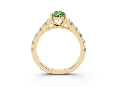 Fancy Green Pear Cut Diamond Solitaire Ring Set in Yellow gold with Cut-Down Micro Pavé Band and Prong Setting