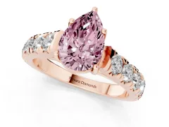 Fancy Pink Pear Cut Diamond Solitaire Ring Set in Rose gold with Cut-Down Micro Pavé Band and Prong Setting