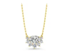 Oval Diamond Cluster Pendant Set in Yellow gold with Prong-Set Round Accents