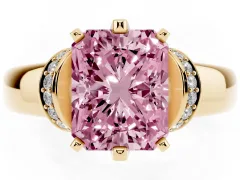 Fancy Pink Radiant Cut Diamond Pavé Band Solitaire Ring Set in Yellow gold with Prong Setting