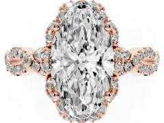 Marquise Cut Diamond Halo Twist Band Solitaire Ring Set in Rose gold with Prong-Set Center Stone