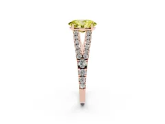 Fancy Yellow Oval Cut Diamond Split Shank Pavé Engagement Ring Set in Rose gold with Prong-Held Center Stone