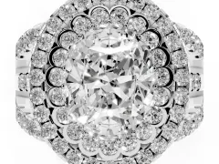 Oval Cut Diamond Double Halo Ring Set in Silver with Round Pavé Split Shank