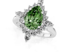 Fancy Green Pear Cut Diamond Cluster Halo Ring Set in Silver with Marquise and Round Accents