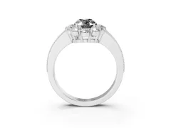 Fancy Black Oval Cut Diamond Halo Pavé Engagement Ring Set in Platinum with Milgrain Detailing