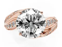 Round Cut Diamond Solitaire Ring Set in Rose gold with Layered Twist Pavé Band