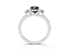 Fancy Black Cushion Cut Diamond Three-Stone Ring Set in Silver with Pavé Band and Graduated Sides