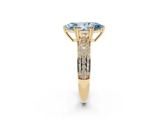 Fancy Blue Marquise Cut Diamond Solitaire Ring Set in Yellow gold with Multi-Row Round Pavé Band and Prong Setting