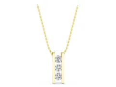 Vertical Channel-Set Round Diamond Bar Pendant Set in Yellow gold with Three Stones