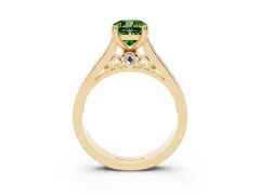 Fancy Green Cushion Cut Diamond Channel Set Solitaire Engagement Ring Set in Yellow gold with Prong Setting