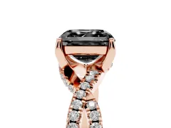 Fancy Black Asscher Cut Diamond Twist Pavé Solitaire Engagement Ring Set in Rose gold with Prong Setting