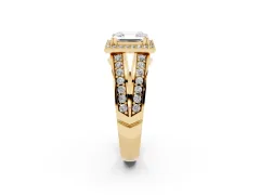 Asscher Cut Diamond Halo Ring Set in Yellow gold with Double Pavé Split Shank