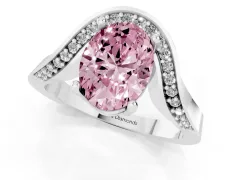 Fancy Pink Oval Cut Diamond Solitaire Engagement Ring Set in White gold with Pavé Shoulders