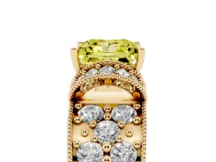 Fancy Yellow Princess Cut Diamond Milgrain Halo Pavé Engagement Ring Set in Yellow gold with Prong Setting
