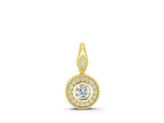 Round Halo Pendant Set in Yellow gold with Bezel-Set Center