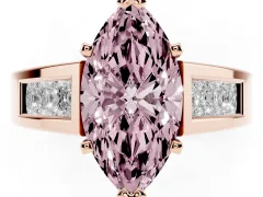 Fancy Pink Marquise Cut Diamond Solitaire Ring Set in Rose gold with Channel-Set Accent Stones and Prong Setting