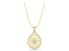 Round Diamond Halo Pendant Set in Yellow gold with Filigree Frame