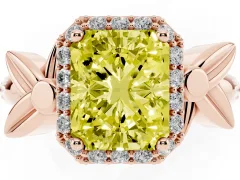 Fancy Yellow Radiant Cut Diamond Halo Floral Band Ring Set in Rose gold with Prong Setting