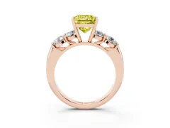Fancy Yellow Princess Cut Diamond Five-Stone Prong Set Ring Set in Rose gold with Classic Band