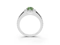 Fancy Green Marquise Cut Diamond Pavé Halo Ring Set in Platinum with Prong Setting